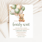 セージ緑のクマのバルーン赤ちゃんシャワー 招待状