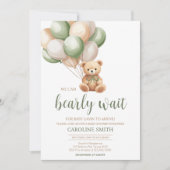 セージ緑のクマのバルーン赤ちゃんシャワー 招待状 (正面)