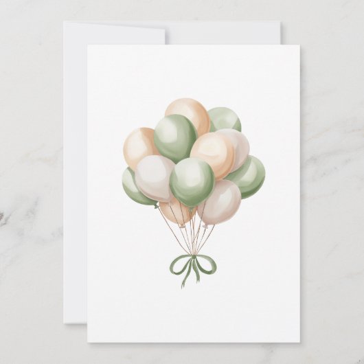 セージ緑のクマのバルーン赤ちゃんシャワー 招待状 (裏面)