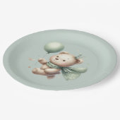セージ緑のクマ赤ちゃんシャワー ペーパープレート (アングル)