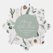 セージ緑のクリスマスミニマル植物写真 オーナメントカード (正面)