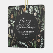 セージ緑のクリスマスミニマル植物写真 セラミックオーナメント (左)