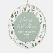 セージ緑のクリスマスミニマル植物写真 セラミックオーナメント (左)