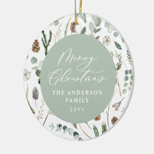 セージ緑のクリスマスミニマル植物写真 セラミックオーナメント (左)