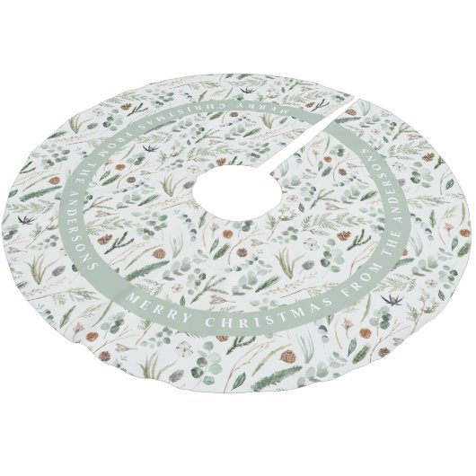 セージ緑のクリスマスモダンのミニマル植物性ギフト ブラッシュドポリエステルツリースカート (アングル)