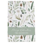 セージ緑のクリスマスモダンボミニマルタニカルラップ ミディアムペーパーバッグ (正面)