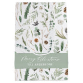 セージ緑のクリスマスモダンボミニマルタニカルラップ ミディアムペーパーバッグ (裏面)