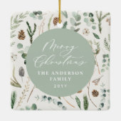 セージ緑のクリスマスモダンボミニマルタン セラミックオーナメント (裏面)
