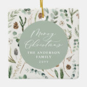 セージ緑のクリスマスモダンボミニマルタン セラミックオーナメント (正面)