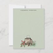 セージ緑のクリスマスランタンパインベリー ノートカード (正面)