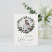 セージ緑のクリスマスリース写真メリー結婚したリー シーズンポストカード (スタンド正面)