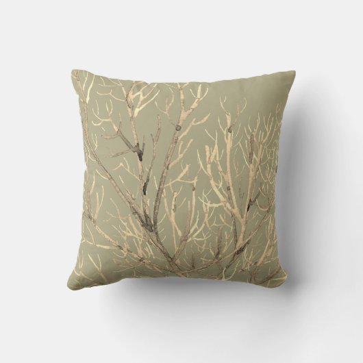 セージ緑のクリーム水の色の枝 クッション (裏面)