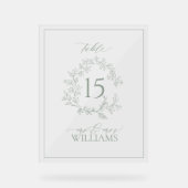 セージ緑のクレストモノグラム結婚のテーブル番号 アクリルサイン (正面)