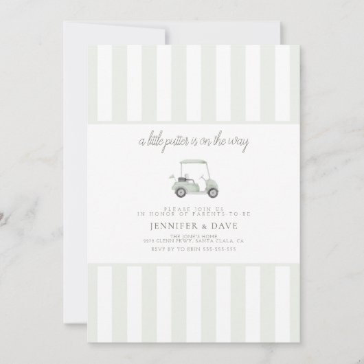 セージ緑のゴルフカート小さなパター途中 招待状 (正面)