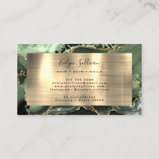 セージ緑のゴールドフォイル瑪瑙の名刺 名刺 (裏面)