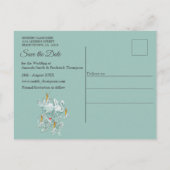 セージ緑のシルク&金ゴールド、白いフラミンゴ、キラキラ 案内ポストカード (裏面)