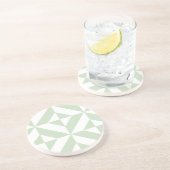 セージ緑のジオメトリックデコキューブパターン コースター (側面)