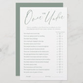 セージ緑のスクリプトオーバーまたは下ブライダルシャワーゲーム (正面/裏面)