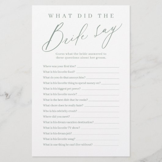 セージ緑のスクリプト花嫁はゲームを言った (正面)