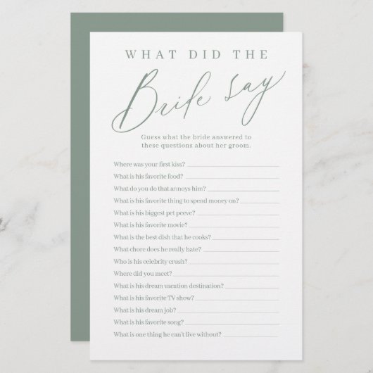 セージ緑のスクリプト花嫁はゲームを言った (正面/裏面)