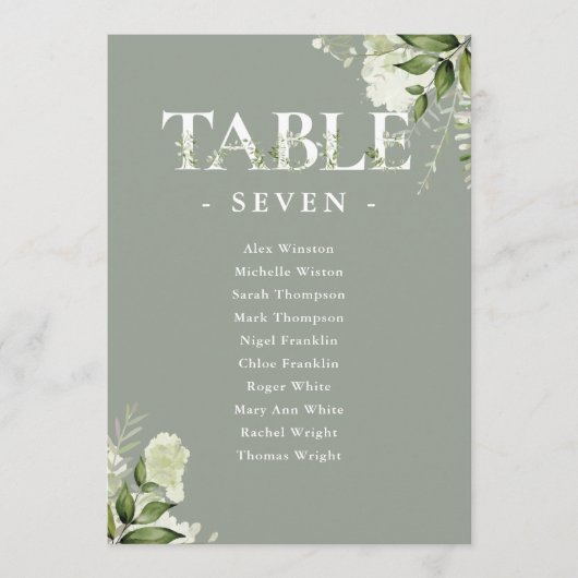 セージ緑のタイポグラフィシーティングプランテーブル番号 (正面)