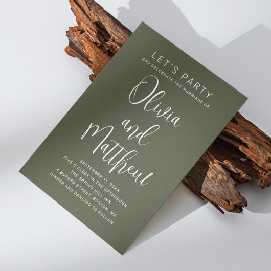 セージ緑のタイポグラフィス結婚クリプトの+ QR詳細 招待状