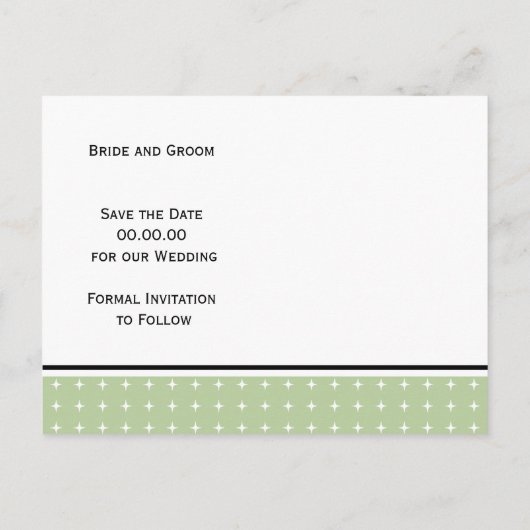 セージ緑のタイポグラフィ結婚式の日付を保存 案内ポストカード (裏面)