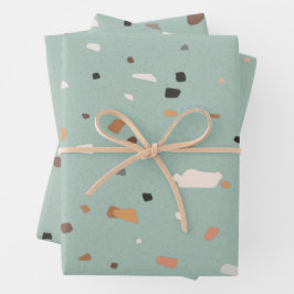 セージ緑のテラゾパターン ラッピングペーパーシート