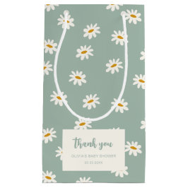 セージ緑のデイジーパターン スモールペーパーバッグ