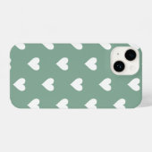 セージ緑のハートパターン iPhoneケース (裏面横)