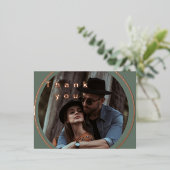 セージ緑のバラ金ゴールド写真サンキューカード 箔シーズンポストカード (立ち正面)