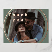 セージ緑のバラ金ゴールド写真サンキューカード 箔シーズンポストカード (正面)