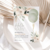 セージ緑のバルーンフローラベビーシャワー 招待状