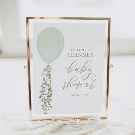 セージ緑のバルーン赤ちゃんシャワー歓迎サイン ポスター