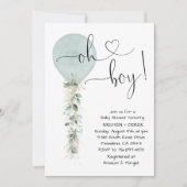 セージ緑のバルーン赤ちゃんシャワー 招待状 (正面)