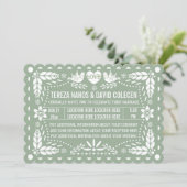 セージ緑のパペルピカド愛の鳥のフィエスタ結婚の 招待状 (スタンド正面)