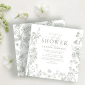 セージ緑のビクトリアンフローラエレガントベビーシャワー 招待状