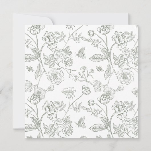 セージ緑のビクトリアンフローラエレガントベビーシャワー 招待状 (裏面)