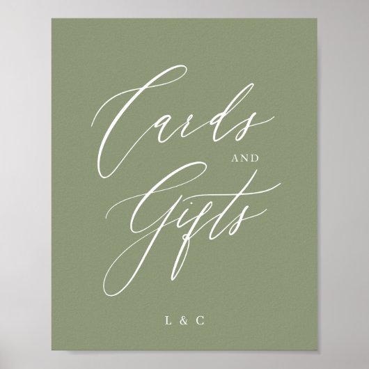セージ緑のフォーマル書道結婚式のカードのギフト ポスター (正面)