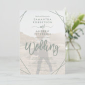 セージ緑のフレームシンプルフォトスクリプ結婚ト 招待状 (スタンド正面)