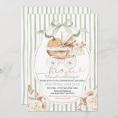 セージ緑のフローラかぼちゃのキャリッジの性別の表示 招待状 (正面/裏面)