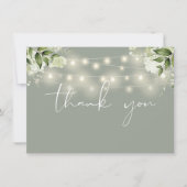 セージ緑のフローラの文字列ライト サンキューカード (正面)