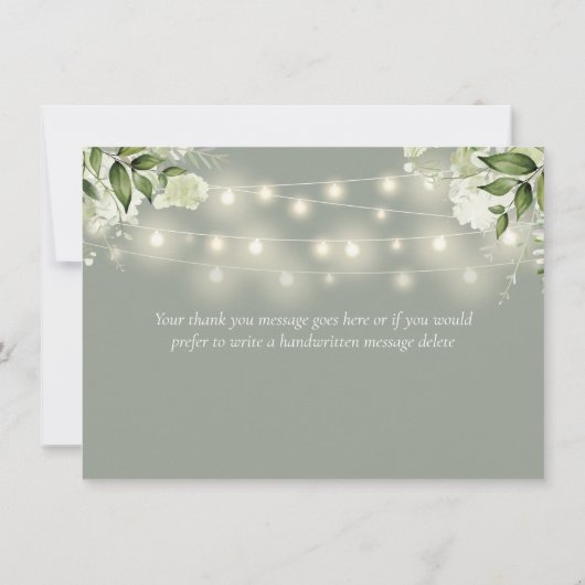 セージ緑のフローラの文字列ライト サンキューカード (裏面)