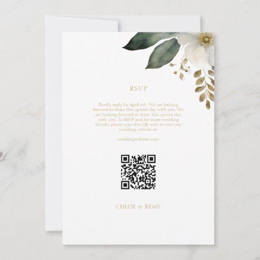 セージ緑のフローラの葉の水結婚色の入り 招待状 (裏面)