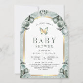 セージ緑のフローラアーチバタフライベビーシャワー 招待状 (正面)