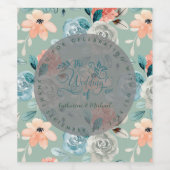 セージ緑のフローラエレガントな結婚書道 ワインラベル (シングルラベル)