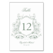 セージ緑のフローラエレガントクビクトリアン結婚スト テーブルナンバー (正面)