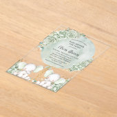 セージ緑のフローラゾウ双生児シャワー アクリル招待状 (レイダウン)