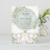 セージ緑のフローラゾウ双生児シャワー 招待状 (スタンド正面)