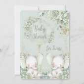 セージ緑のフローラゾウ双生児シャワー 招待状 (裏面)